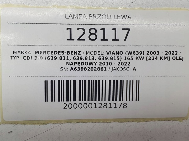 фото №12, Лампа перед ліва viano w639 a6398202861 bi-xenon led європа комплект