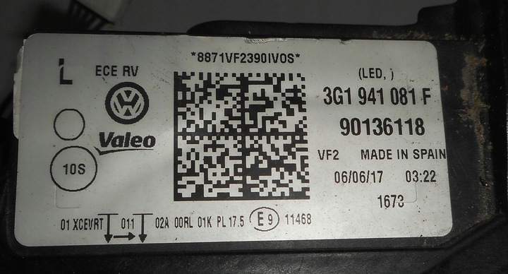 фото №11, Vw passat b8 лампа ліва передня перед 3g1941081f na запчастини