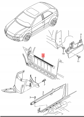 фото №3, Планка пороговая накладка порога правая wewnęt. audi a3 8p 3d оригинальный номер eu 8p3853492a