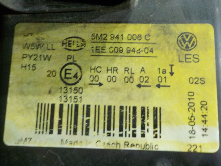 фото №6, Vw golf plus рестайлинг 1.6 tdi 10r 5d фара правая перед 5m2941006c 1ee009948-04