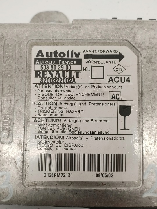 фото №3, Модуль датчик подушка безпеки renault megane ii 2 8200322002a