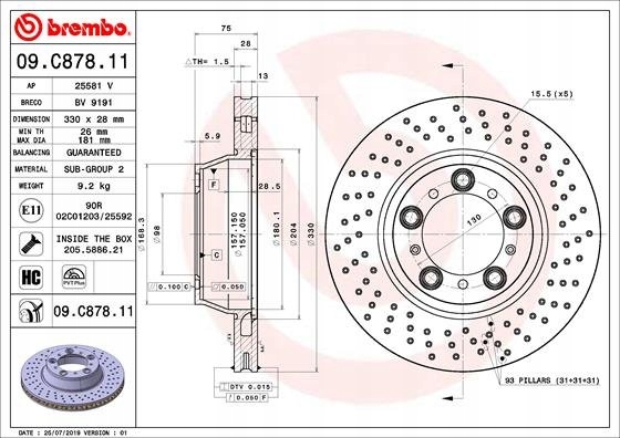 фото №3, Brembo 09.c878.11 диск тормозная