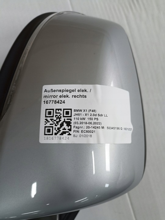 фото №7, Зеркало правые bmw x1 f48 6pin a83 glacier серебряный w цвет