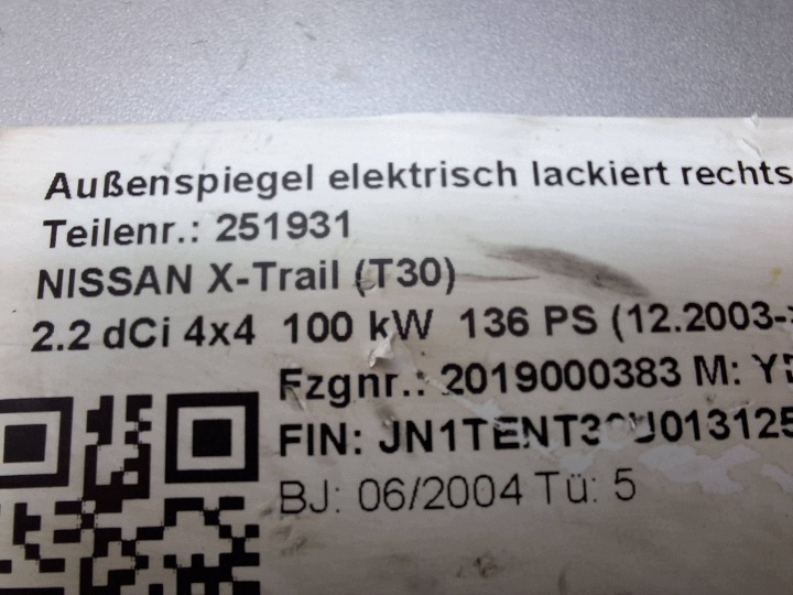 фото №7, Зеркало правое nissan x-trail t30 01-07 европа 3 pin