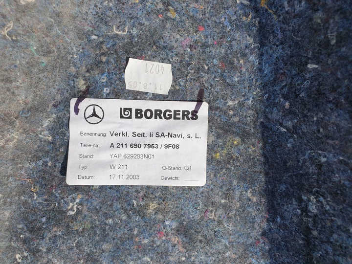 фото №8, Боковина обивка багажника mercedes w211 оригинальный номер eu