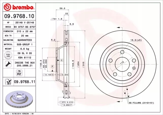фото №15, Brembo 09.9768.11 диск тормозная