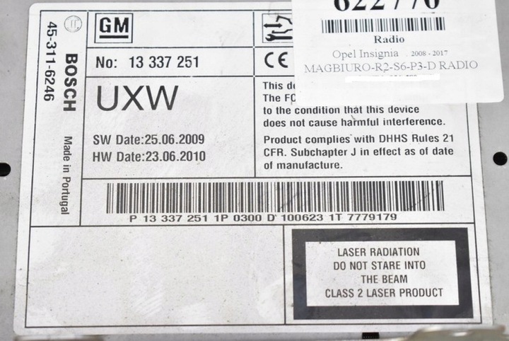 фото №5, Радіо радіопрогравач cd500 панель радіо 13337251 13273255 opel insignia a