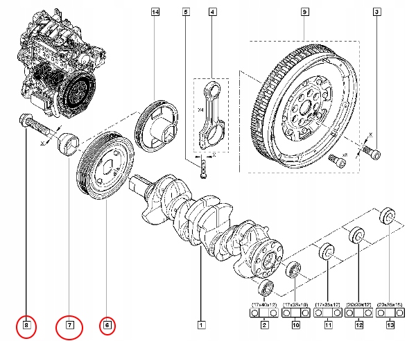 фото №12, Renault оригінальний номер 123032762r колесо пасове, wał колінчастий