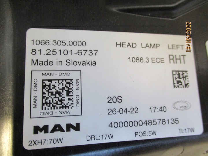 фото №7, Лампа левая man tgx tgl tgm tg3