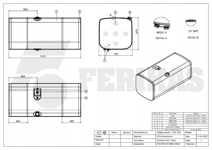фото №8, Новый aluminiowy бак топлива scania 600l 1517308, 1871191
