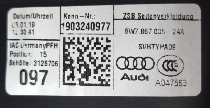 фото №15, Карта ліве алькантара фоновий bang audi a5 8w7 f5 cabrio 8w7867035 24a