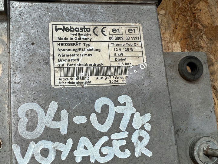 фото №3, Вебасто 2.5bar 5kw термо top c 000002021131 chrysler voyager touareg