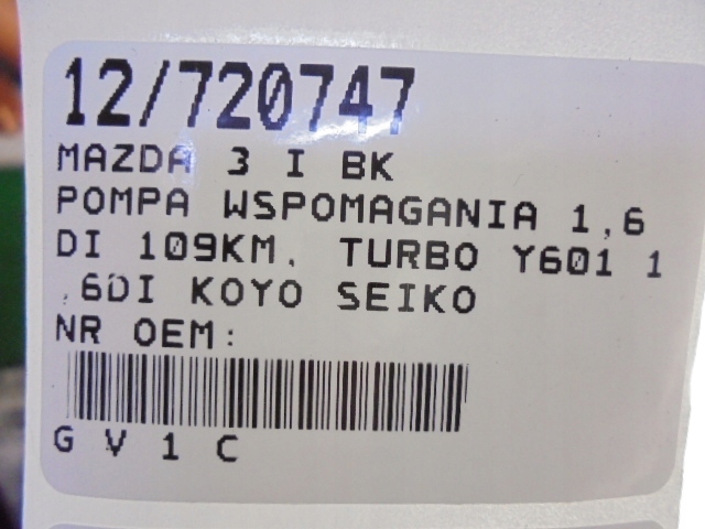 фото №11, Mazda 3 i bk насос гидроусилитель 1,6 di 109km, турбина y601