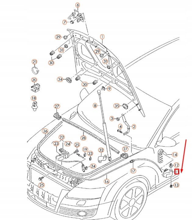 фото №9, Audi a6 c6 держатель ручка открывания капота lhd 4f1823633b оригинальная запчасть