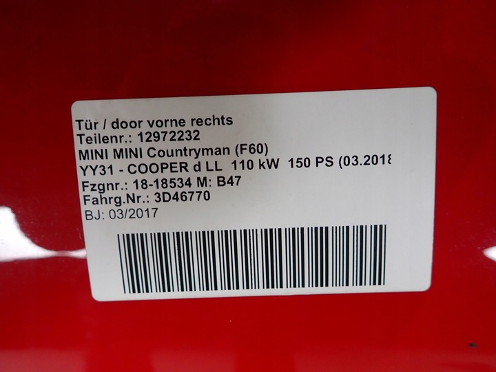 фото №3, Mini countryman ii f60 16- двері праві перед