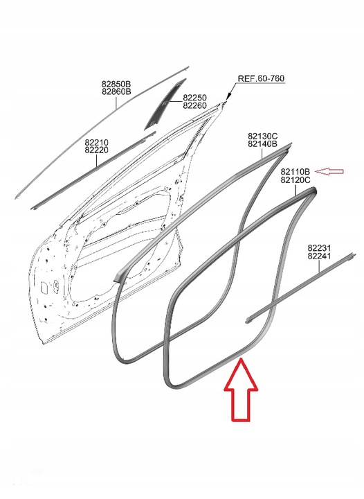 фото №1, Kia ev6 2021-2024 прокладка ніша двері лівий перед оригінальний номер 82110-cv000