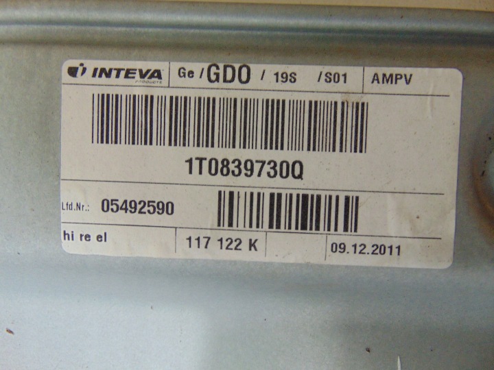 фото №11, Механізм скла праве зад vw touran 2010-15 європа 1t0839730q 5k0959704a