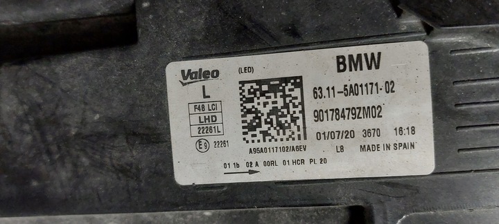 фото №7, Bmw f48 рестайлинг лампа левая полный led 5a01171