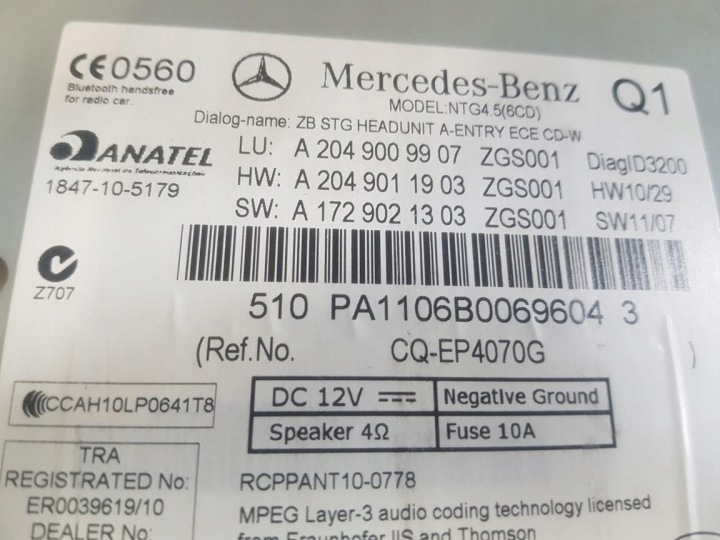 фото №4, Mercedes w204 рестайлинг магнитола магнитола 2049009907 kpl
