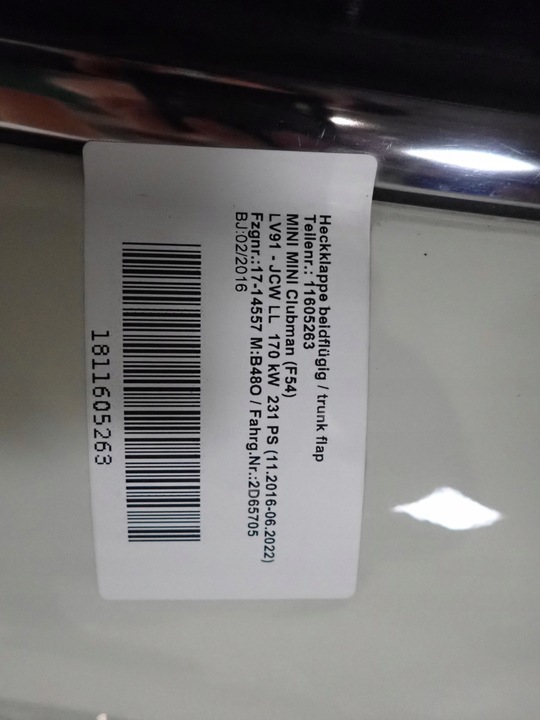 фото №6, Mini cooper f54 clubman 15- крышка багажника