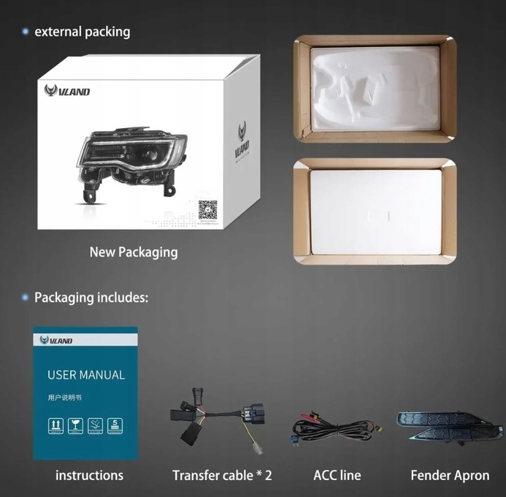 фото №6, Jeep grand cherokee wk2 2014-2021 лампа лампи повний led drl vland чорні kpl