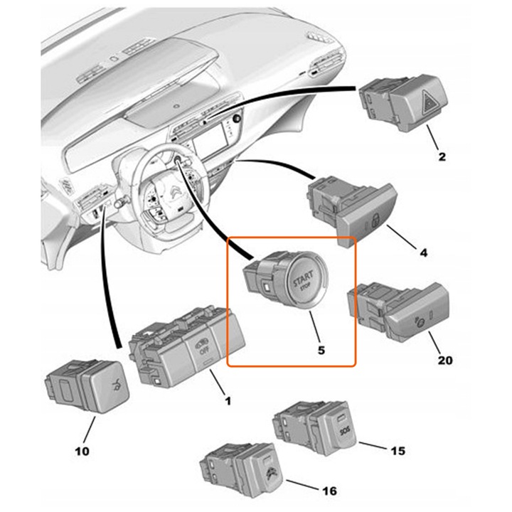 фото №4, Кнопка выключатель старт сплав citroen c4 оригинал 96777946zd
