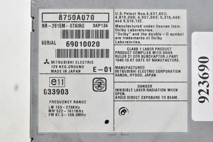 фото №7, Радіо радіопрогравач cd aux mp3 dvd навігація 8750a070 mitsubishi outlander ii