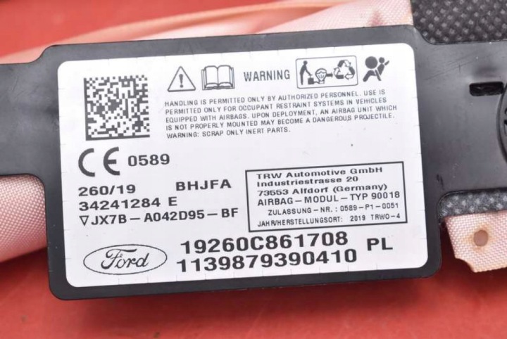 фото №10, Подушка  повітряна подушка шторка ліва jx7b-a042d95-bf ford focus mk4