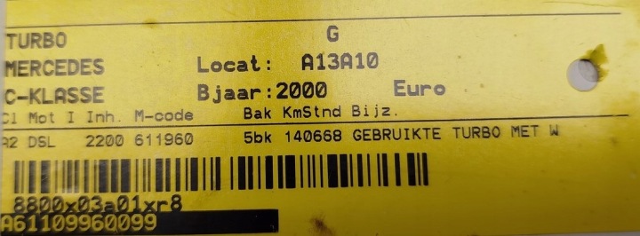 фото №9, Турбокомпресор 2,2 cdi mercedes a6110960099 140668 km