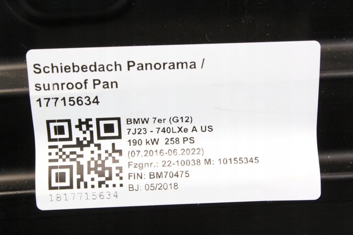 фото №5, Люк стеклянный панорама sky lounge bmw g12