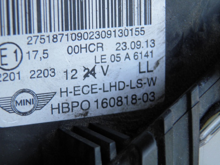 фото №9, Фара передняя перед передняя левая mini cooper r55 r56 2007- 160818-03 oem номер