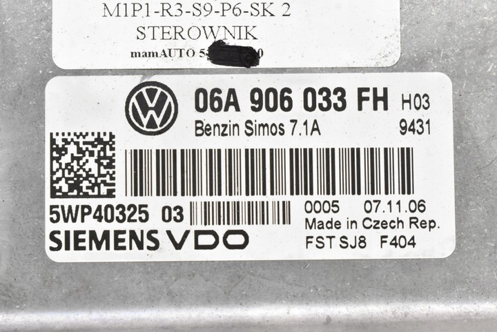 фото №7, Блок керування комп'ютер двигуна 06a906033fh 5wp40325 seat altea i 1.6 8v 102 km