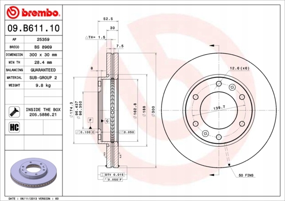 фото №2, 09.b611.10 brembo диск тормоза перед hyundai h-1