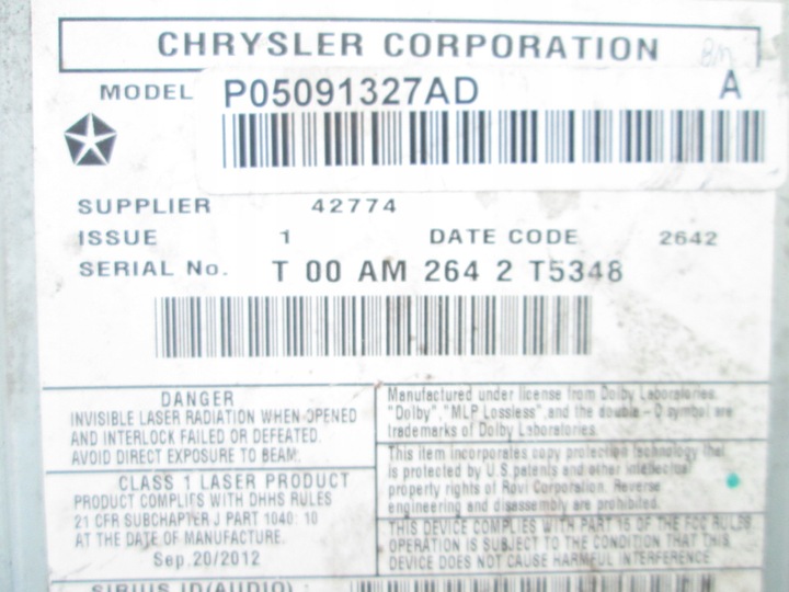 фото №7, Chrysler town country 11- радио mp3 sirius исправные rbz grand caravan dodge