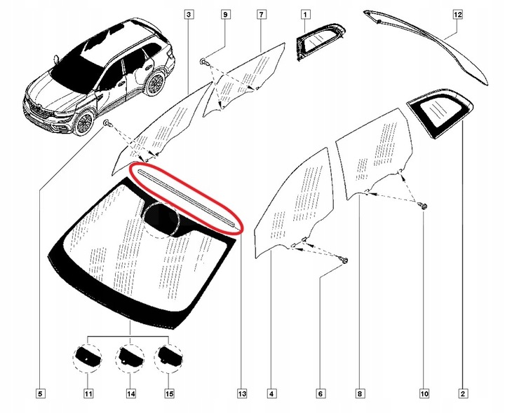 фото №3, Koleos 2 ii нова прокладка планка верхня скла передній лобовий оригінал