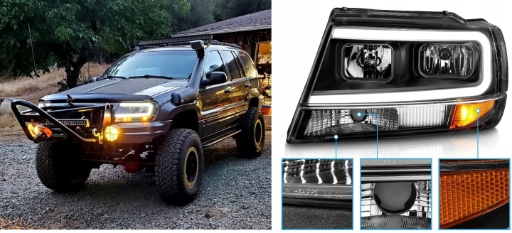 фото №12, Фари лампи kpl трубка led neon чорний тюнінг jeep grand cherokee wj 99-