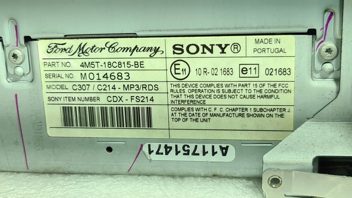 фото №11, Радио sony mp3 cd ford focus mk2 c-max fiesta 4m5t18c815be + код исправные