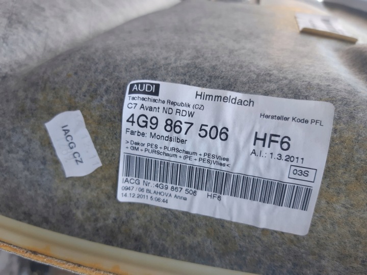 фото №8, Audi a6 c7 avant универсал потолок потолок mondsilber 4g9867506