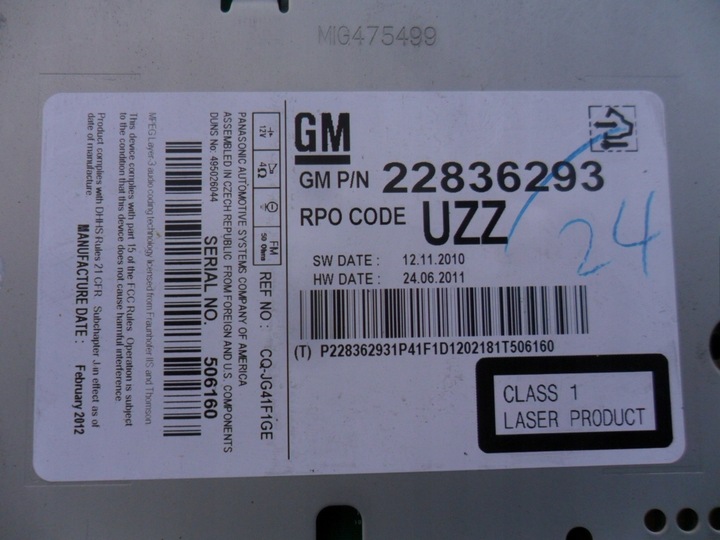 фото №8, Запчасти | astra j zafira c радио cd400 22836293 uzz