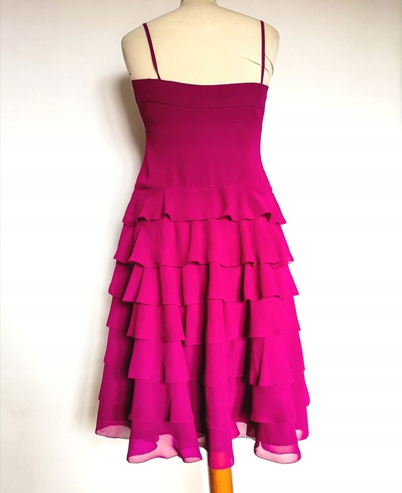 Fuksjowa suknia z falbankami, styl flamenco, r.S-M 9443322504 Odzież Damska Sukienki wieczorowe CU NABICU-4
