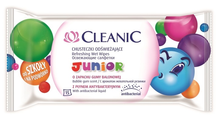 Серветки Освіжаючі Антибактеріальні Cleanic Junior Жувальна гумка 15 шт. — фото 3