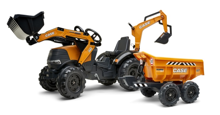 FALK Трактор Чохол IH Backhoe Помаранчевий з Причепом Рухома Ложка — фото 6