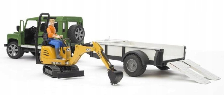 Bruder 02593 Land Rover Defender з евакуатором, екскаватором JCB і фігуркою масштаб 1:16 — фото 3