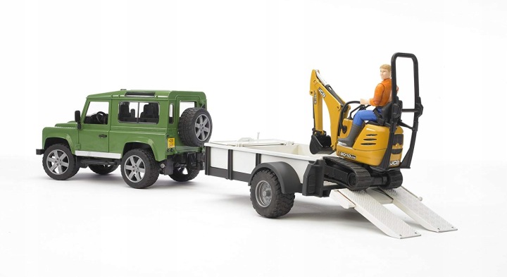 Bruder 02593 Land Rover Defender з евакуатором, екскаватором JCB і фігуркою масштаб 1:16 — фото 5