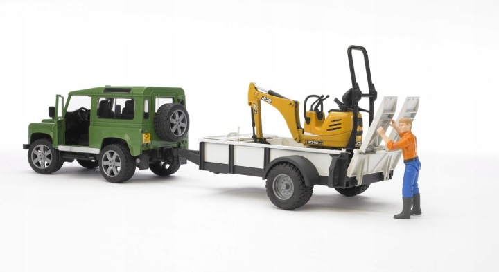 Bruder 02593 Land Rover Defender з евакуатором, екскаватором JCB і фігуркою масштаб 1:16 — фото 11