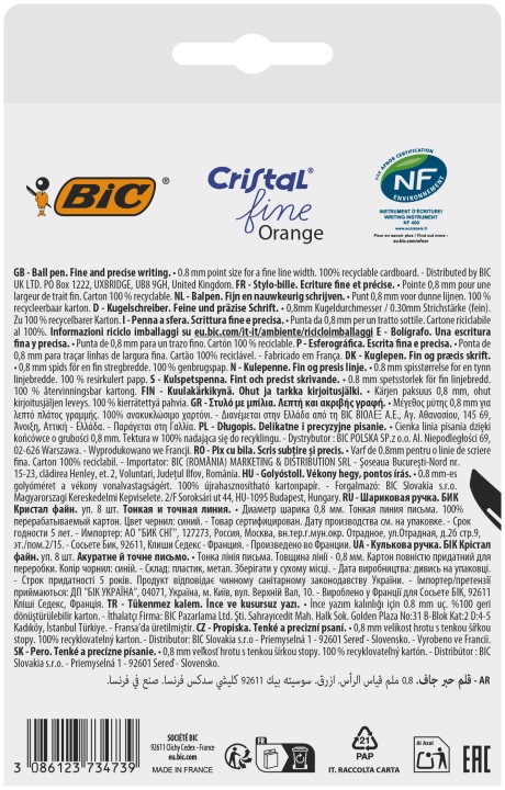 Ручки BIC Cristal Fine Помаранчевий Синій Набір 8 шт. Для Школи — фото 9