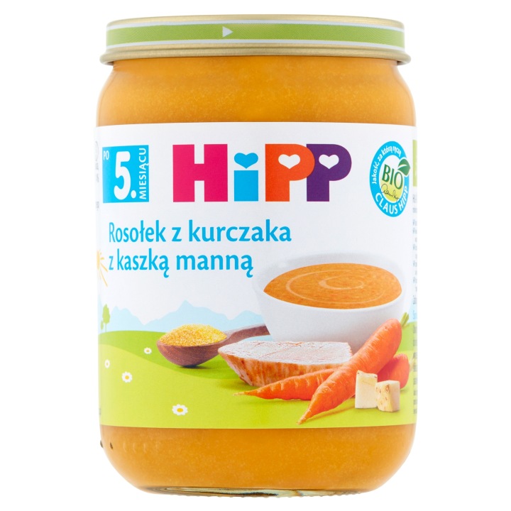 Обід HiPP Біо Бульйон з курчати з кашкою манною по 5. місяця 190 г