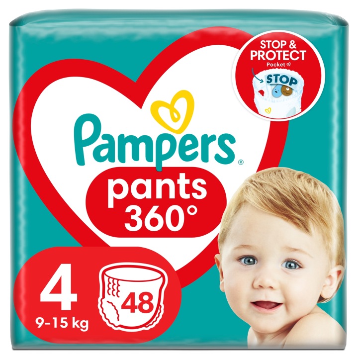 PAMPERS PANTS 360° трусики-підгузки 9-15 кг розмір 4 - 48 шт.