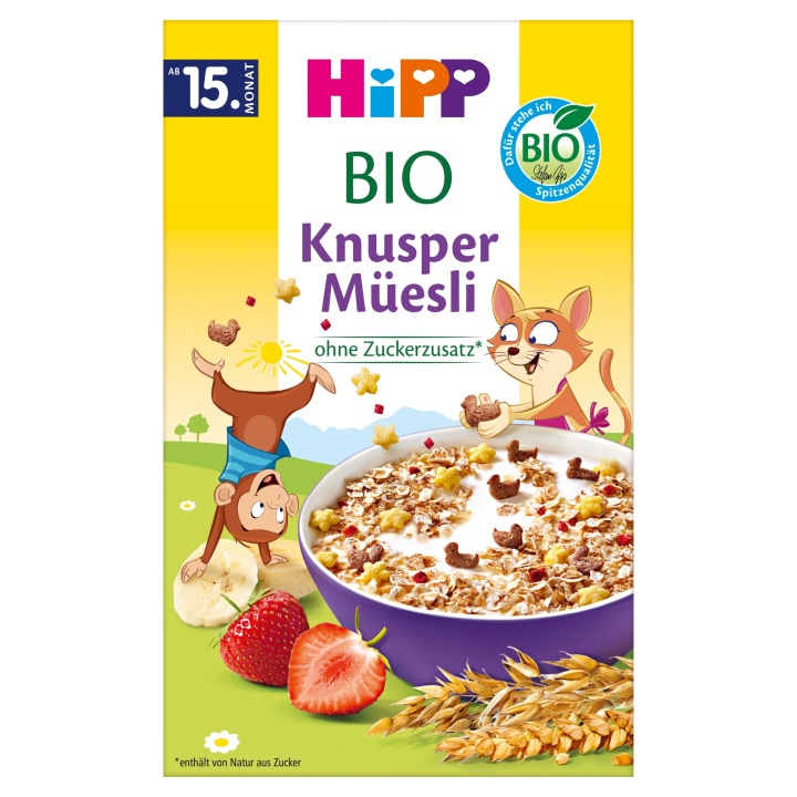 HiPP Біо хрумкі мюслі з бананами і полуницями, 200 г — фото 2