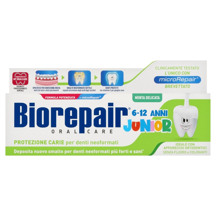 Зубна паста Biorepair Junior 6-12 років м'ятна 75 мл без фтору захист — фото 9